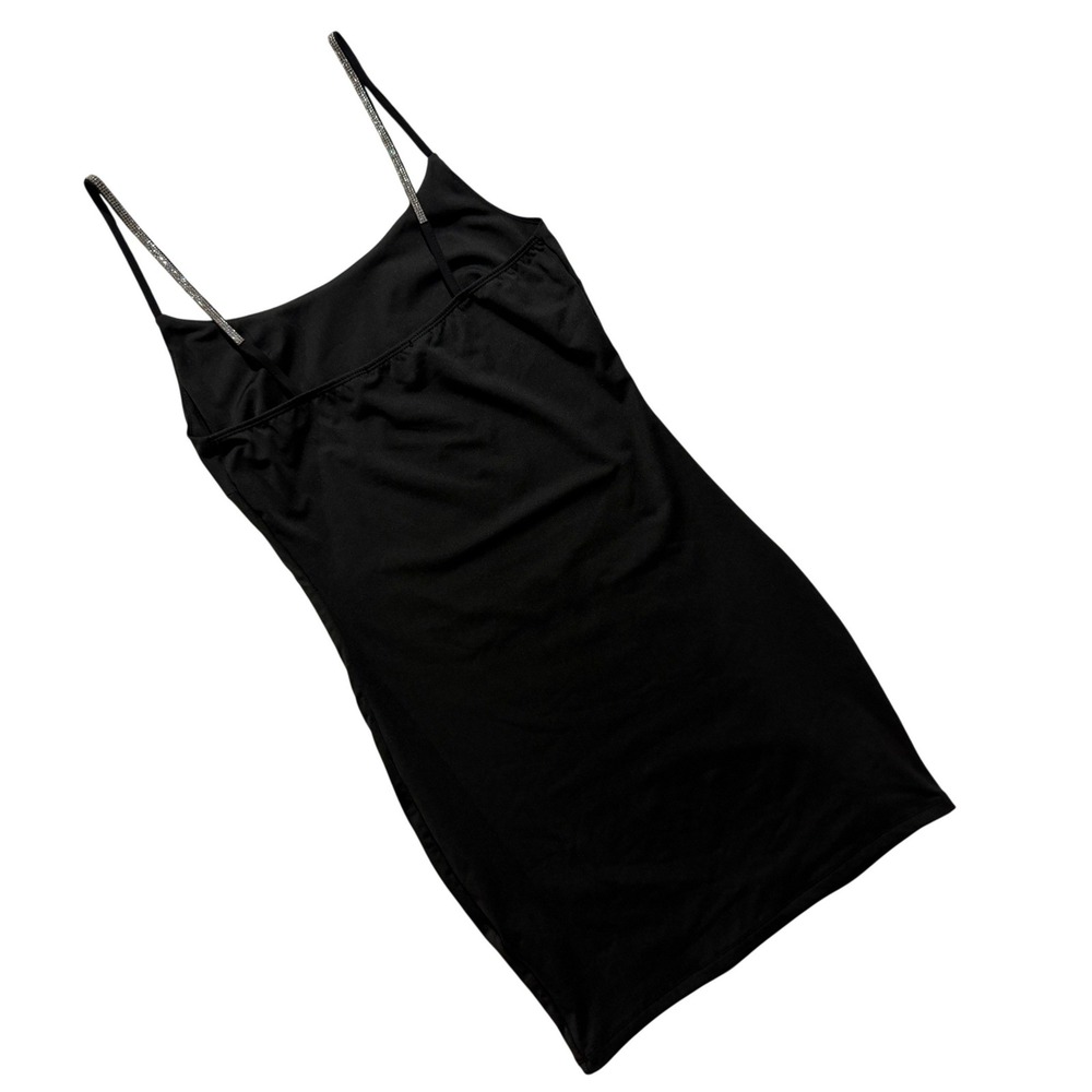 Iris Black Rhinestone Strap Mini Dress Bodycon Stretch Party Club Y2K